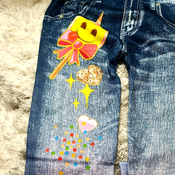 emoji Girls Colorful Fake Jeans - Picture 3 of 12